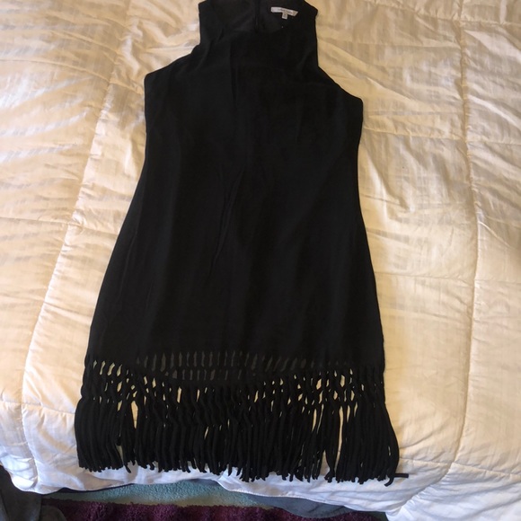 black fringe midi dress